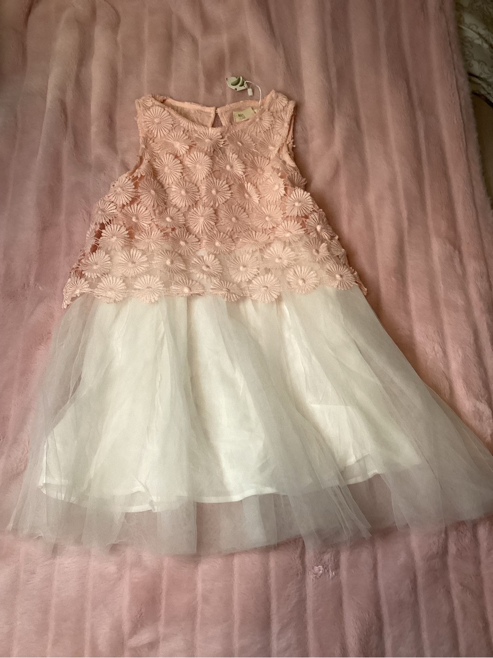 Pink Daisy Lace Bodice with White Tulle Party Dress for Girls